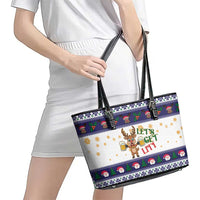 Reindeer Beer Christmas Leather Tote Bag Xmas Holiday Patterns - Wonder Print Shop