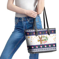 Reindeer Beer Christmas Leather Tote Bag Xmas Holiday Patterns - Wonder Print Shop