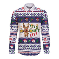 Reindeer Beer Christmas Long Sleeve Button Shirt Xmas Holiday Patterns - Wonder Print Shop