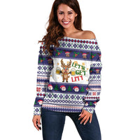 Reindeer Beer Christmas Off Shoulder Sweater Xmas Holiday Patterns - Wonder Print Shop