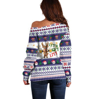 Reindeer Beer Christmas Off Shoulder Sweater Xmas Holiday Patterns - Wonder Print Shop