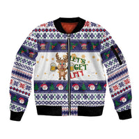 Reindeer Beer Christmas Sleeve Zip Bomber Jacket Xmas Holiday Patterns - Wonder Print Shop