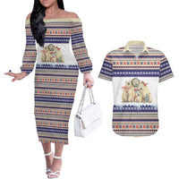 Polar Bears Christma Christmas Couples Matching Off The Shoulder Long Sleeve Dress and Hawaiian Shirt Xmas Holiday Patterns - Wonder Print Shop