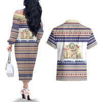 Polar Bears Christma Christmas Couples Matching Off The Shoulder Long Sleeve Dress and Hawaiian Shirt Xmas Holiday Patterns - Wonder Print Shop