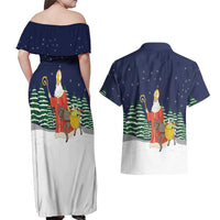 Saint Nicholas Christmas Couples Matching Off Shoulder Maxi Dress and Hawaiian Shirt Xmas Holiday Patterns - Wonder Print Shop