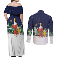 Saint Nicholas Christmas Couples Matching Off Shoulder Maxi Dress and Long Sleeve Button Shirt Xmas Holiday Patterns - Wonder Print Shop