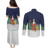 Saint Nicholas Christmas Couples Matching Puletasi and Long Sleeve Button Shirt Xmas Holiday Patterns - Wonder Print Shop