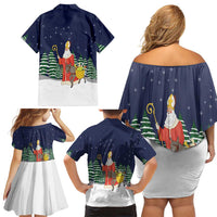 Saint Nicholas Christmas Family Matching Off Shoulder Short Dress and Hawaiian Shirt Xmas Holiday Patterns - Wonder Print Shop