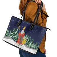 Saint Nicholas Christmas Leather Tote Bag Xmas Holiday Patterns - Wonder Print Shop