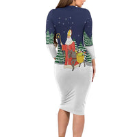 Saint Nicholas Christmas Long Sleeve Bodycon Dress Xmas Holiday Patterns - Wonder Print Shop