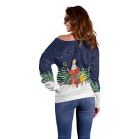 Saint Nicholas Christmas Off Shoulder Sweater Xmas Holiday Patterns - Wonder Print Shop