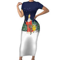 Saint Nicholas Christmas Short Sleeve Bodycon Dress Xmas Holiday Patterns - Wonder Print Shop