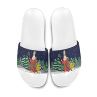 Saint Nicholas Christmas Slide Sandals Xmas Holiday Patterns - Wonder Print Shop