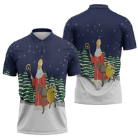 Saint Nicholas Christmas Zipper Polo Shirt Xmas Holiday Patterns - Wonder Print Shop