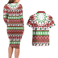 Snowman Tree Christmas Couples Matching Long Sleeve Bodycon Dress and Hawaiian Shirt Xmas Holiday Patterns - Wonder Print Shop