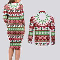 Snowman Tree Christmas Couples Matching Long Sleeve Bodycon Dress and Long Sleeve Button Shirt Xmas Holiday Patterns - Wonder Print Shop