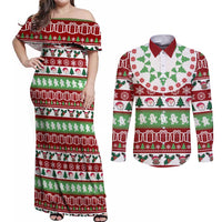 Snowman Tree Christmas Couples Matching Off Shoulder Maxi Dress and Long Sleeve Button Shirt Xmas Holiday Patterns - Wonder Print Shop
