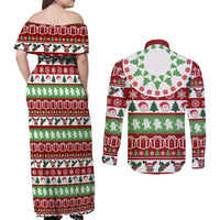 Snowman Tree Christmas Couples Matching Off Shoulder Maxi Dress and Long Sleeve Button Shirt Xmas Holiday Patterns - Wonder Print Shop