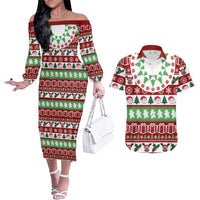 Snowman Tree Christmas Couples Matching Off The Shoulder Long Sleeve Dress and Hawaiian Shirt Xmas Holiday Patterns - Wonder Print Shop