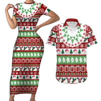 Snowman Tree Christmas Couples Matching Short Sleeve Bodycon Dress and Hawaiian Shirt Xmas Holiday Patterns - Wonder Print Shop