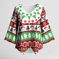 Snowman Tree Christmas Kimono Sleeve Blouse Xmas Holiday Patterns - Wonder Print Shop
