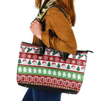 Snowman Tree Christmas Leather Tote Bag Xmas Holiday Patterns - Wonder Print Shop