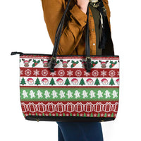 Snowman Tree Christmas Leather Tote Bag Xmas Holiday Patterns - Wonder Print Shop