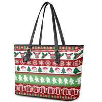 Snowman Tree Christmas Leather Tote Bag Xmas Holiday Patterns - Wonder Print Shop