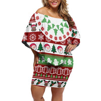 Snowman Tree Christmas Off Shoulder Short Dress Xmas Holiday Patterns - Wonder Print Shop
