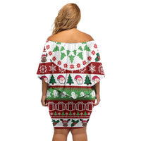 Snowman Tree Christmas Off Shoulder Short Dress Xmas Holiday Patterns - Wonder Print Shop