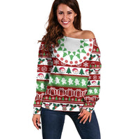 Snowman Tree Christmas Off Shoulder Sweater Xmas Holiday Patterns - Wonder Print Shop