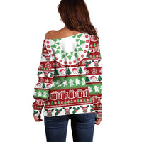 Snowman Tree Christmas Off Shoulder Sweater Xmas Holiday Patterns - Wonder Print Shop