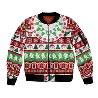 Snowman Tree Christmas Sleeve Zip Bomber Jacket Xmas Holiday Patterns - Wonder Print Shop