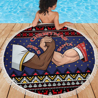 Santa And Jesus Christmas Christmas Beach Blanket Xmas Holiday Patterns - Wonder Print Shop