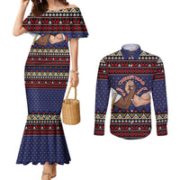 Santa And Jesus Christmas Christmas Couples Matching Mermaid Dress and Long Sleeve Button Shirt Xmas Holiday Patterns - Wonder Print Shop