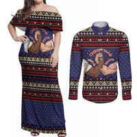Santa And Jesus Christmas Christmas Couples Matching Off Shoulder Maxi Dress and Long Sleeve Button Shirt Xmas Holiday Patterns - Wonder Print Shop