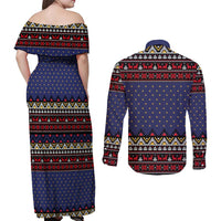 Santa And Jesus Christmas Christmas Couples Matching Off Shoulder Maxi Dress and Long Sleeve Button Shirt Xmas Holiday Patterns - Wonder Print Shop