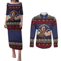 Santa And Jesus Christmas Christmas Couples Matching Puletasi and Long Sleeve Button Shirt Xmas Holiday Patterns - Wonder Print Shop
