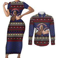 Santa And Jesus Christmas Christmas Couples Matching Short Sleeve Bodycon Dress and Long Sleeve Button Shirt Xmas Holiday Patterns - Wonder Print Shop