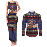 Santa And Jesus Christmas Christmas Couples Matching Tank Maxi Dress and Long Sleeve Button Shirt Xmas Holiday Patterns - Wonder Print Shop