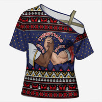 Santa And Jesus Christmas Christmas Cross Shoulder Shirt Xmas Holiday Patterns - Wonder Print Shop
