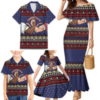 Santa And Jesus Christmas Christmas Family Matching Mermaid Dress and Hawaiian Shirt Xmas Holiday Patterns - Wonder Print Shop