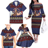 Santa And Jesus Christmas Christmas Family Matching Off The Shoulder Long Sleeve Dress and Hawaiian Shirt Xmas Holiday Patterns - Wonder Print Shop