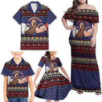 Santa And Jesus Christmas Christmas Family Matching Off Shoulder Maxi Dress and Hawaiian Shirt Xmas Holiday Patterns - Wonder Print Shop