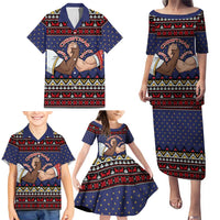 Santa And Jesus Christmas Christmas Family Matching Puletasi and Hawaiian Shirt Xmas Holiday Patterns - Wonder Print Shop