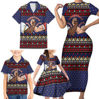 Santa And Jesus Christmas Christmas Family Matching Short Sleeve Bodycon Dress and Hawaiian Shirt Xmas Holiday Patterns - Wonder Print Shop