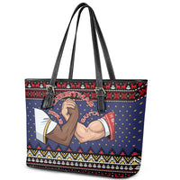 Santa And Jesus Christmas Christmas Leather Tote Bag Xmas Holiday Patterns - Wonder Print Shop