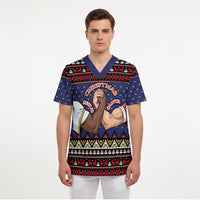 Santa And Jesus Christmas Christmas Scrub Top Xmas Holiday Patterns - Wonder Print Shop