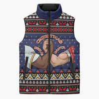 Santa And Jesus Christmas Christmas Sleeveless Puffer Jacket Xmas Holiday Patterns - Wonder Print Shop