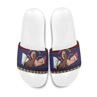 Santa And Jesus Christmas Christmas Slide Sandals Xmas Holiday Patterns - Wonder Print Shop